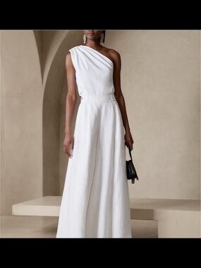 Banana Republic White One-Shoulder Wide-Leg Jumpsuit
